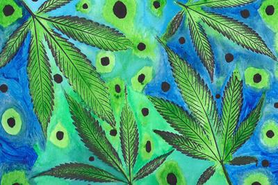 Cannabis leaves in a multimedia art piece