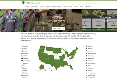The PotGuide website's homepage, that is now acquired by Fire & Flower and Hifyre