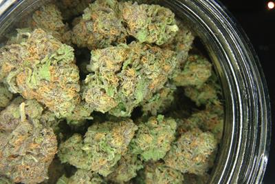 A glass jar of cannabis