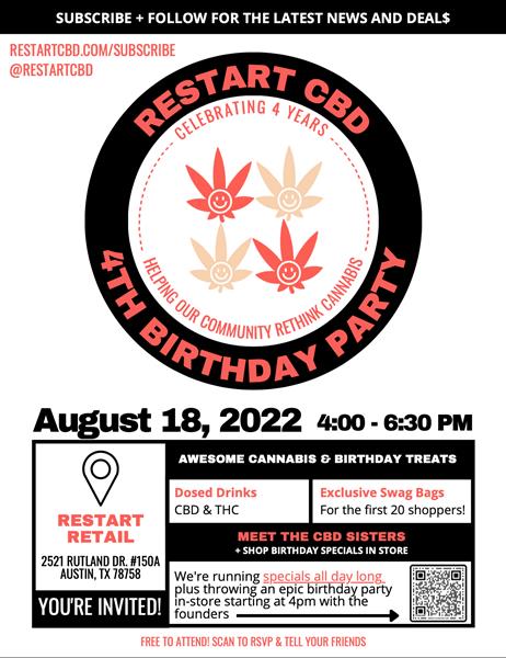 Austin CBD Brand Celebrates 4 Years of “Cannabliss” with Big Birthday Celebration - RESTART CBD